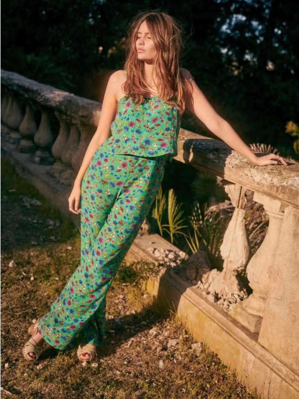Sezane new with tags Penelope Green Floral Jumpsuit Size US 12